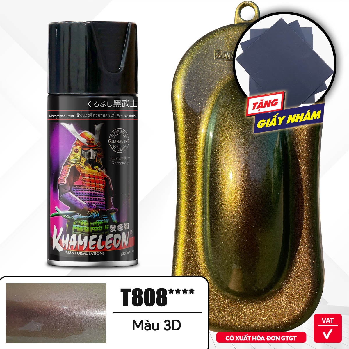 COMBO Sơn SAMURAI màu 3D T808 gồm 4 chai đủ quy trình độ bền cao (Lót  - Nền 109A - Màu T808  - Bóng)