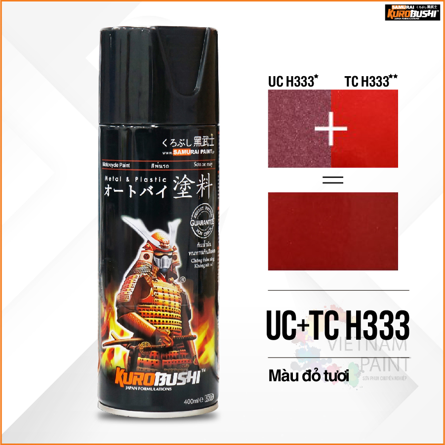 COMBO Sơn SAMURAI màu đỏ tươi Honda UC+ TC H333 gồm 4 chai đủ quy trình (Lót  - Nền UCH333- Màu TCH333 - Bóng )