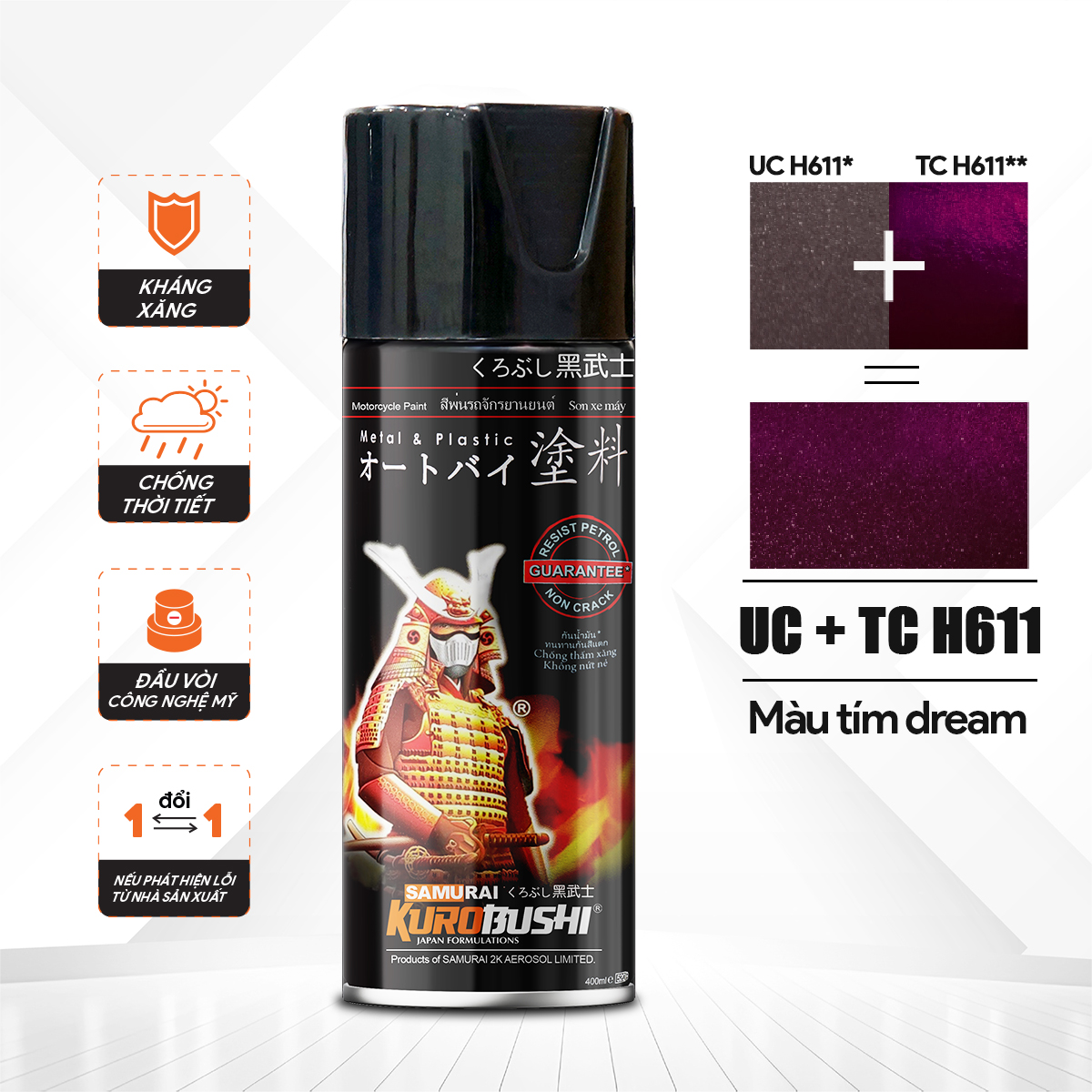 Sơn xịt Samurai Kurobushi - MÀU TÍM DREAM Honda UC+ TC H611 (400ml)