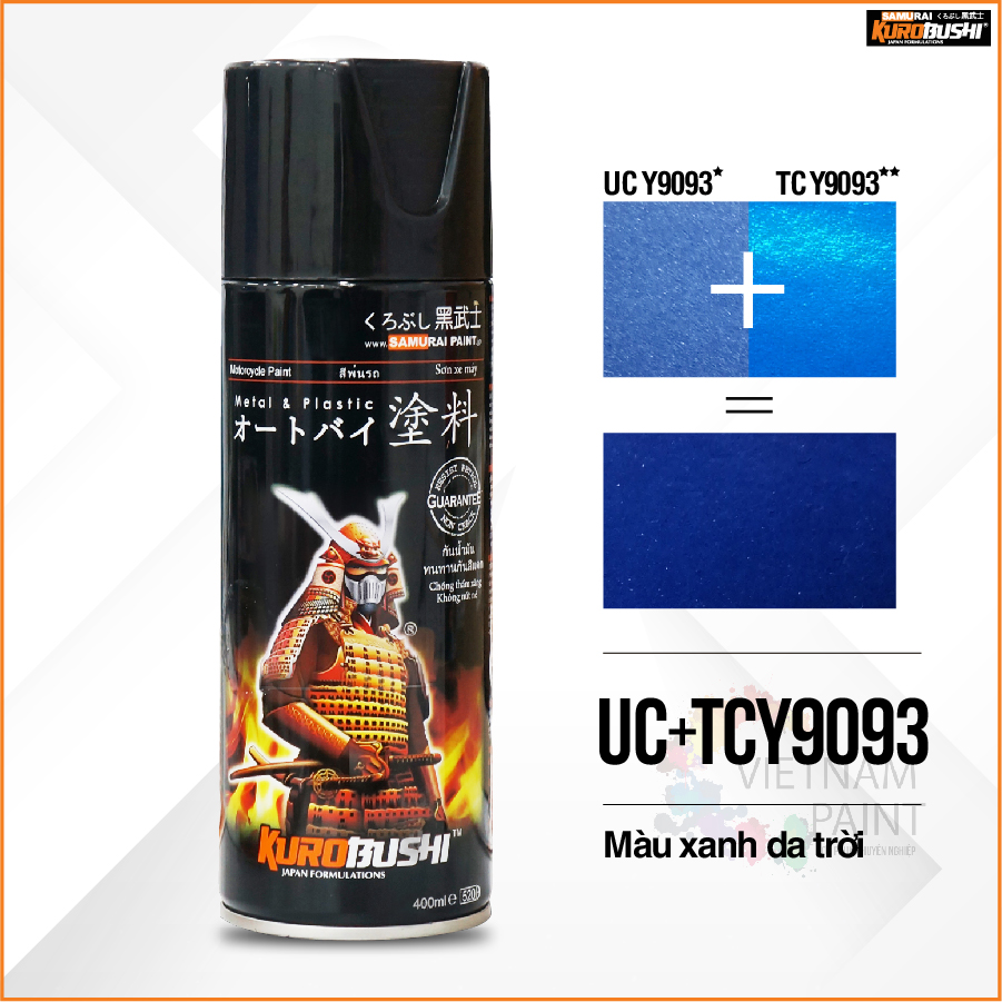 COMBO Sơn Samurai màu xanh da trời UC+ TCY9093 gồm 4 chai đủ quy trình (Lót  – Nền UCY9093- Màu TCY9093 - Bóng )