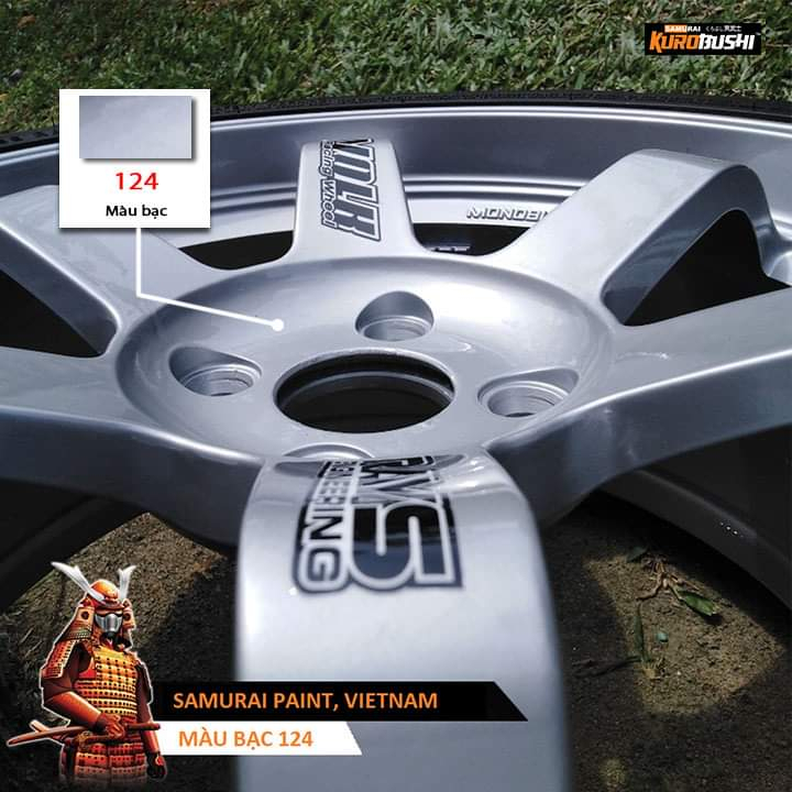 COMBO Sơn xịt SAMURAI màu 124 gồm 3 chai đủ quy trình độ bền cao (Lót – Màu bạc 124 - Bóng ) chuyên dùng cho xe máy