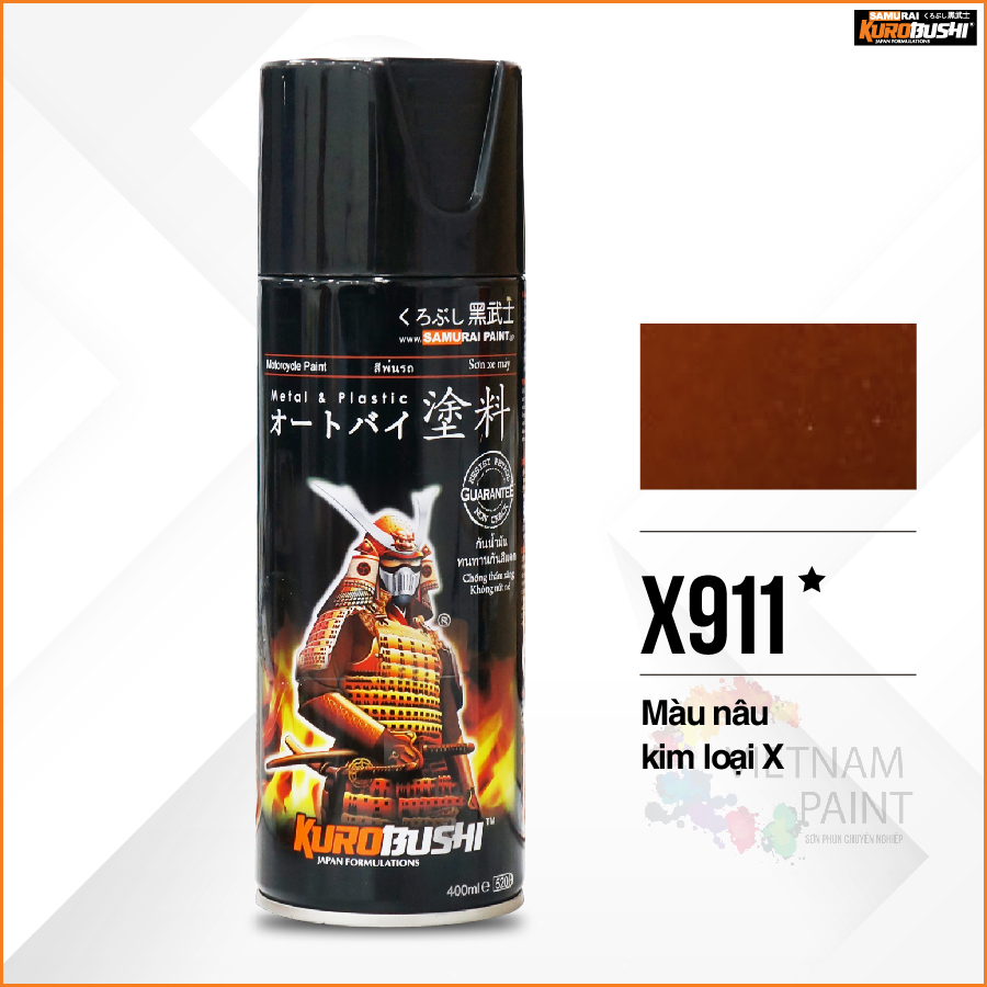 COMBO Sơn SAMURAI màu nâu kim loại X - X911 gồm 4 chai đủ quy trình độ bền cao (Lót - Nền 109A - Màu X911 - Bóng )