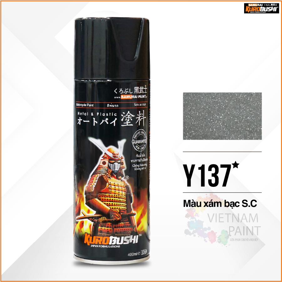 COMBO Sơn Samurai màu xám bạc S.C Y137 gồm 3 chai đủ quy trình độ bền cao (Lót – màu Y137 - Bóng )