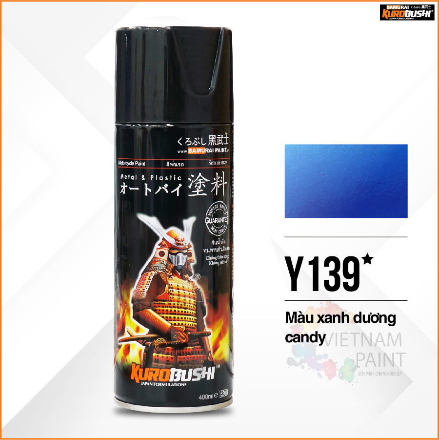 COMBO Sơn Samurai màu xanh dương Y139* gồm 5 chai đủ quy trình (Lót - Nền 124 – Màu 1701 -  Màu Y139  - Bóng )
