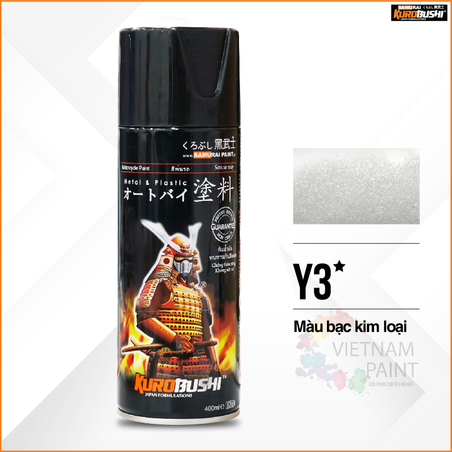 COMBO Sơn Samurai màu bạc kim loại Y3 gồm 4 chai đủ quy trình độ bền cao (Lót  – Nền 124 - Màu Y3 - Bóng )