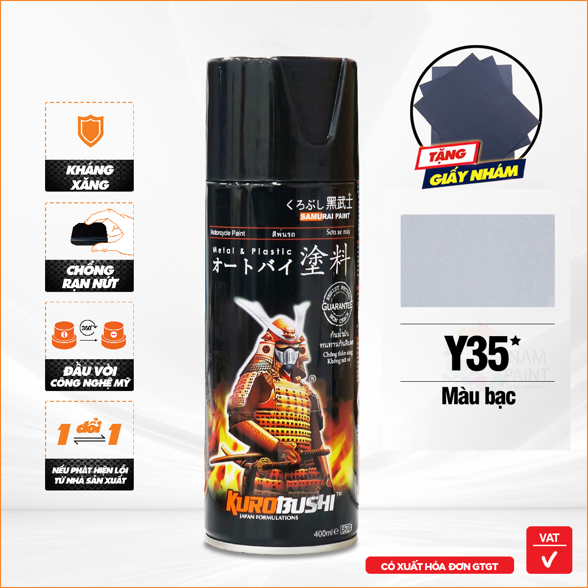 Sơn xịt Samurai Kurobushi - MÀU BẠC Y35 (400ml)