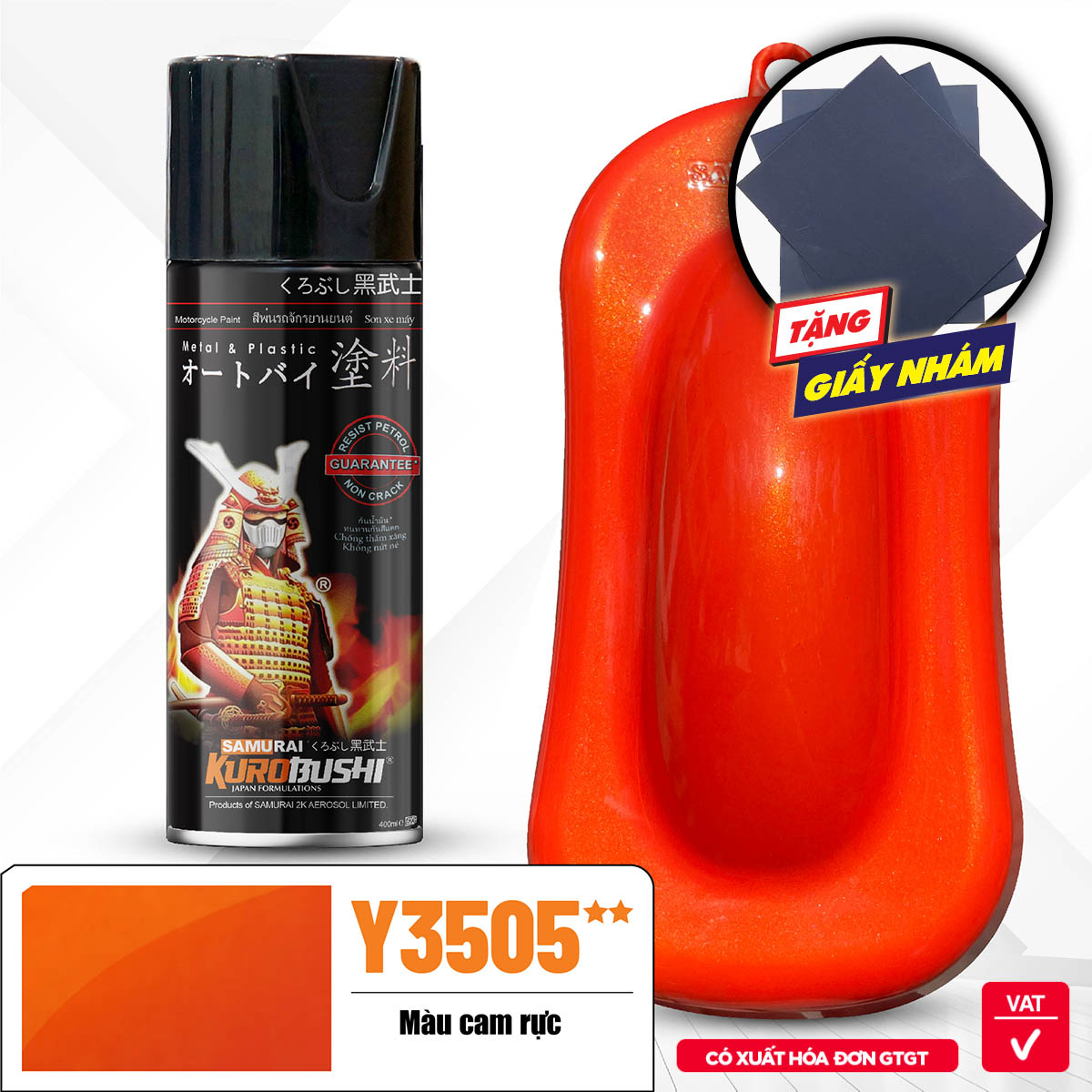 Sơn xịt Samurai Kurobushi - MÀU MÀU CAM RỰC Yamaha Y3505 (400ml)