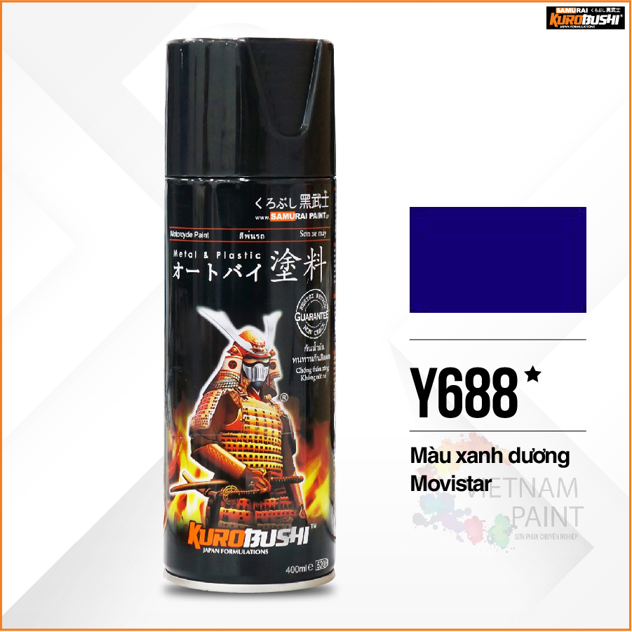 COMBO Sơn Samurai màu xanh dương Movistar Y688 gồm 4 chai đủ quy trình (Lót – Nền 124 - Màu Y688 - Bóng)