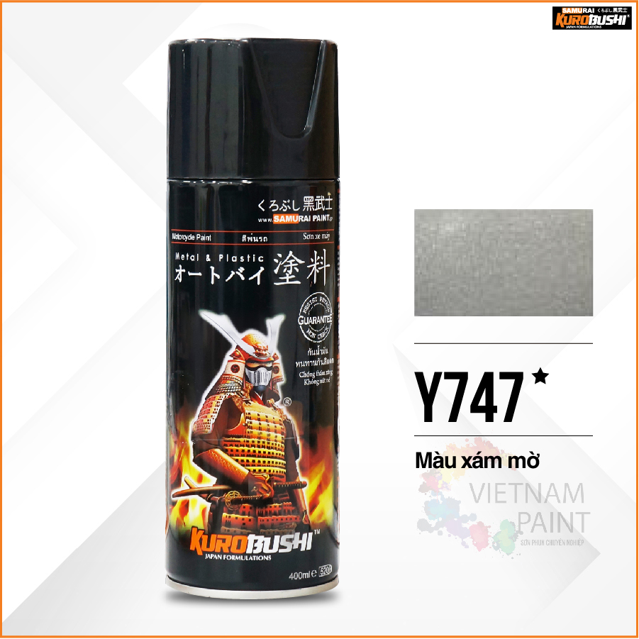 COMBO Sơn Samurai màu xám mờ Y747 gồm 3 chai đủ quy trình độ bền cao, đẹp (Lót  – Màu Y747 - Bóng mờ 128A)