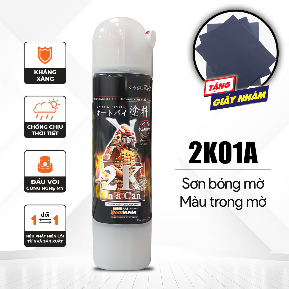 Sơn xịt Samurai Kurobushi - MÀU TRONG MỜ 2K01A (400ml)