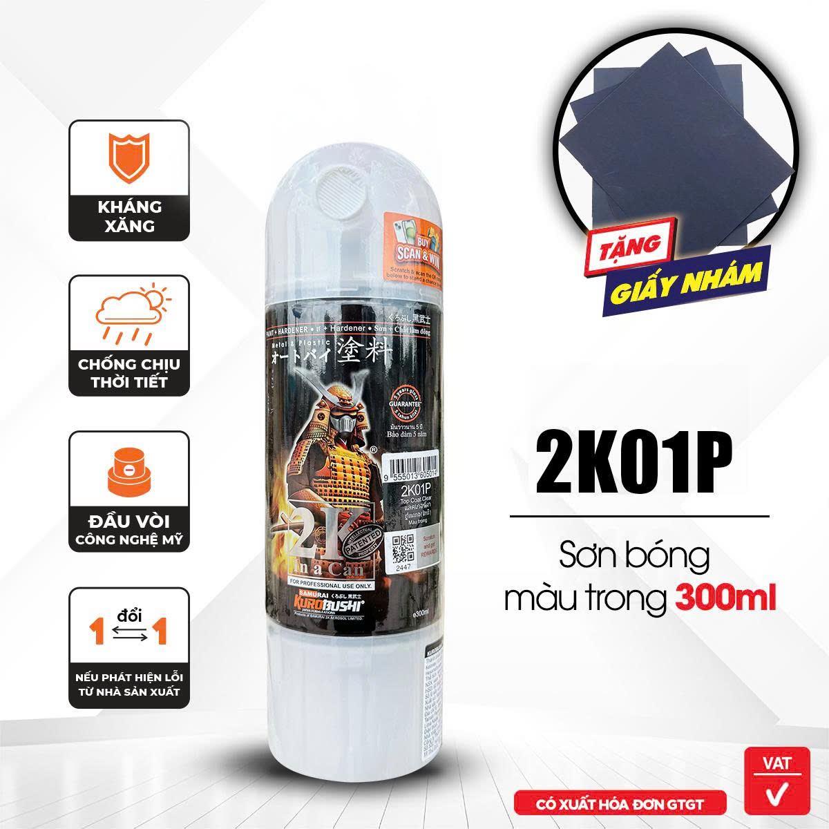 Sơn xịt Samurai Kurobushi - SƠN BÓNG 2K01P (300ml)