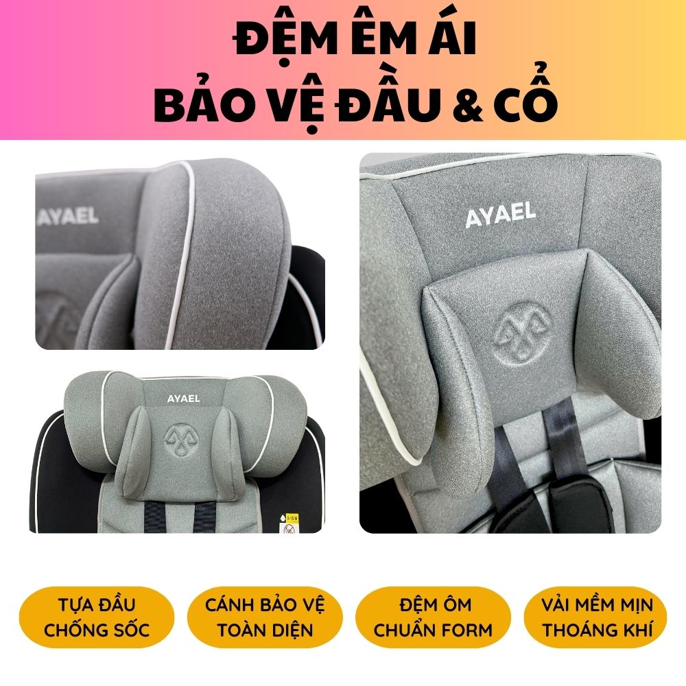 Ghế Ngồi Ô Tô Cho Bé AYAEL Dây Đai 5 Điểm An Toàn, Chuẩn Quốc Tế R129 (1–10 Tuổi)