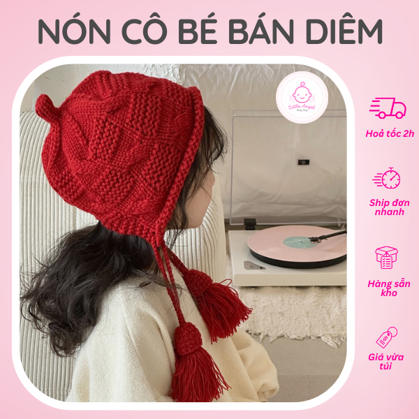 Mũ Nón Len Dệt Kim Cô Bé Bán Diêm Đáng Yêu Giữ Ấm Cho Bé