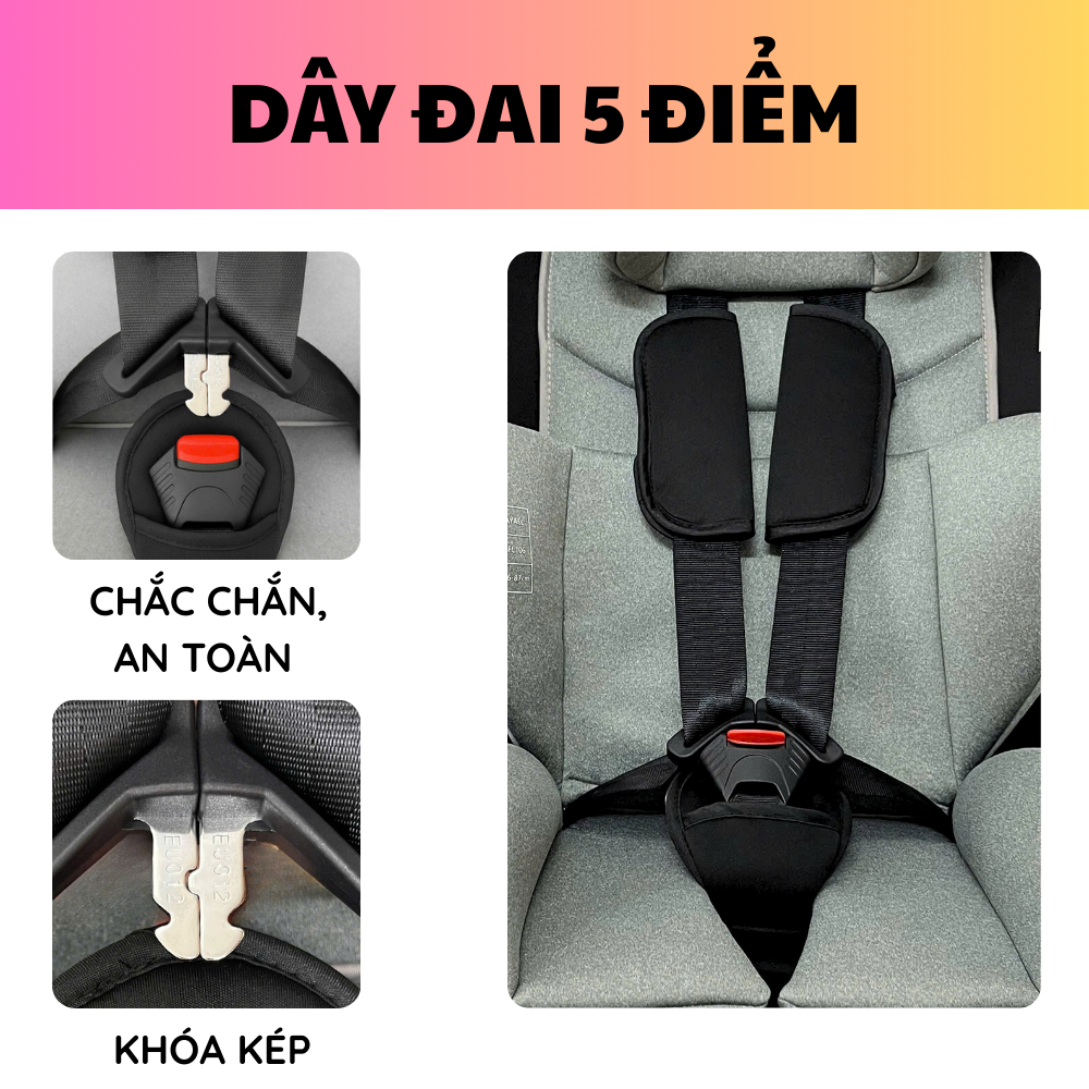 Ghế Ngồi Ô Tô Cho Bé AYAEL Dây Đai 5 Điểm An Toàn, Chuẩn Quốc Tế R129 (1–10 Tuổi)