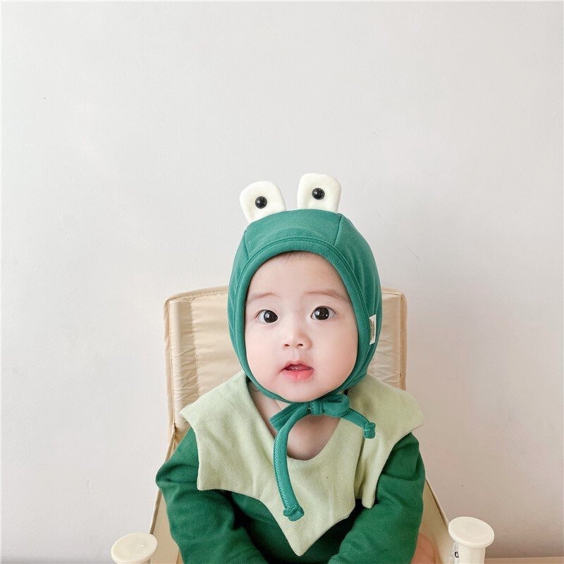 NÓN COTTON MẮT ẾCH CÓ DÂY ĐEO DỄ THƯƠNG CHO BÉ