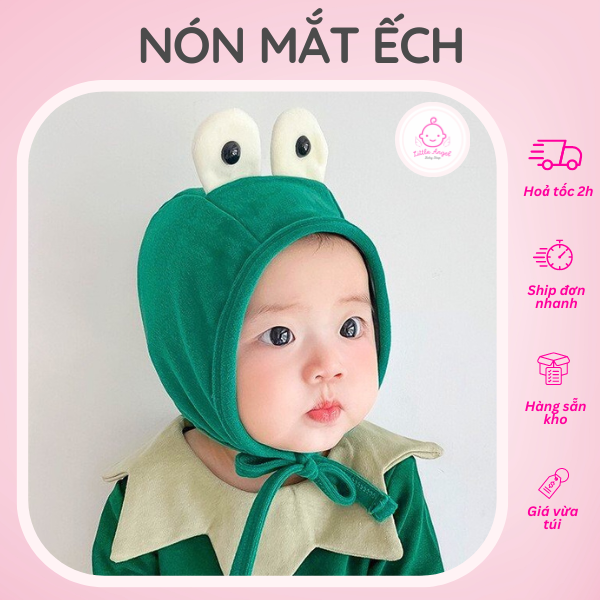NÓN COTTON MẮT ẾCH CÓ DÂY ĐEO DỄ THƯƠNG CHO BÉ