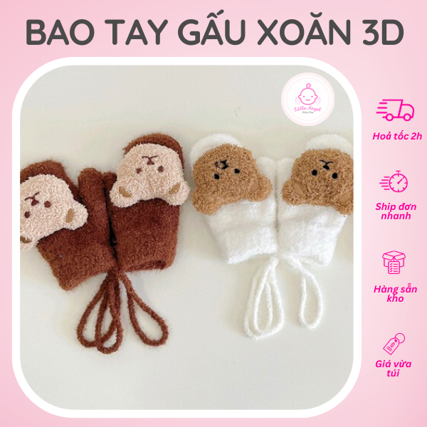 Bao Tay Lông Cừu 3D Hình Gấu Xoăn Nhiều Màu Đáng Yêu Cho Bé 1 - 4 Tuổi