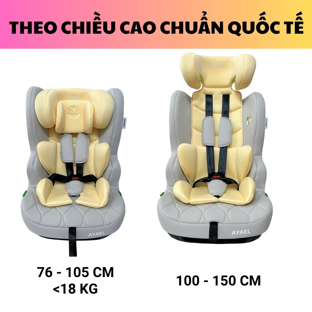 Ghế Ngồi Ô Tô Cho Bé AYAEL ISOFIX An Toàn, Chuẩn Quốc Tế R129 (1–10 Tuổi)