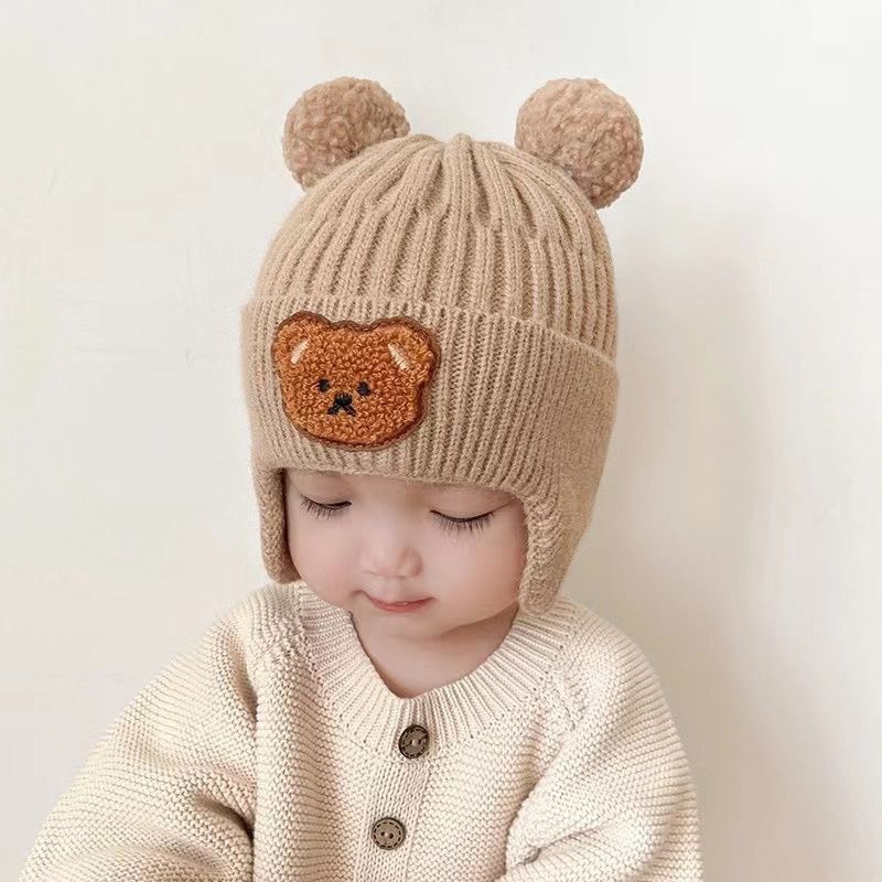 Nón Len Hình Gấu Xoăn 2 Quả Bông Đáng Yêu Giữ Ấm Cho Bé