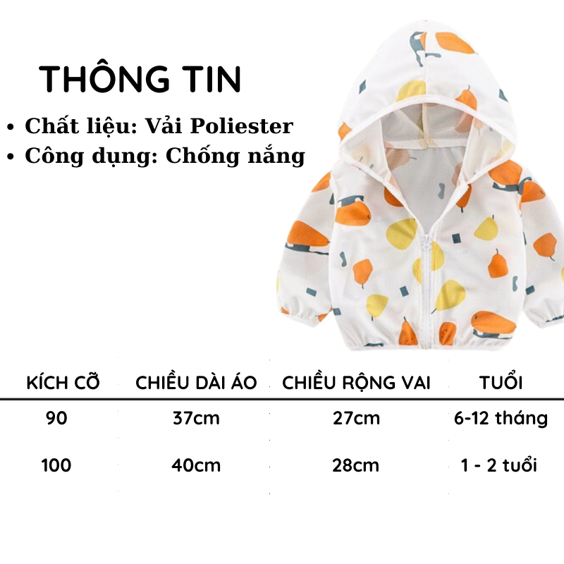 Áo Khoác Mỏng Chống Nắng Chống Tia UV Bảo Vệ Da Cho Bé