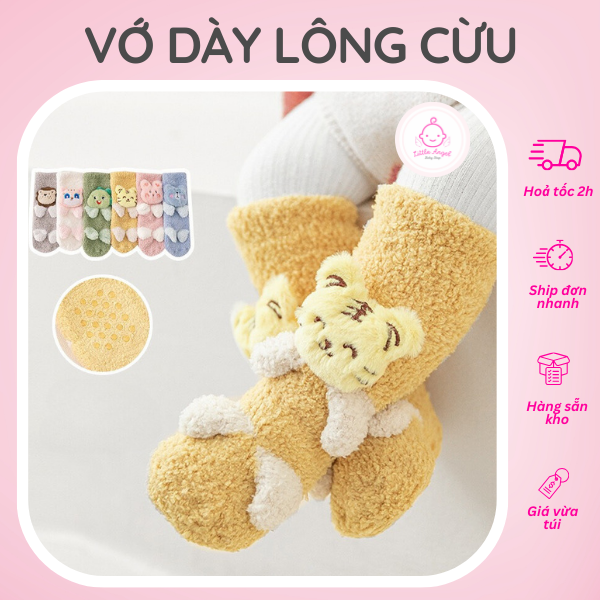 Tất Vớ Lông Cừu Dày Hình Thú Giúp Giữ Ấm Chân Cho Bé Freesize