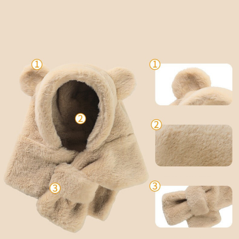 Mũ Nón Len Trùm Đầu Liền Khăn Tai Gấu Thỏ Giữ Ấm Cho Bé 6 Tháng - 2 Tuổi