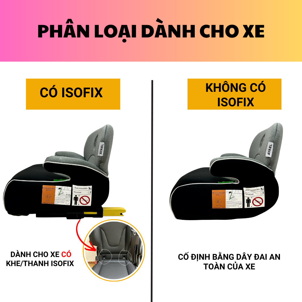 Ghế Ngồi Booster Ô Tô Cho Bé Chuẩn Quốc Tế Chính Hãng AYAEL BFL310 Đạt I-Size R129 (Cao trên 100cm)