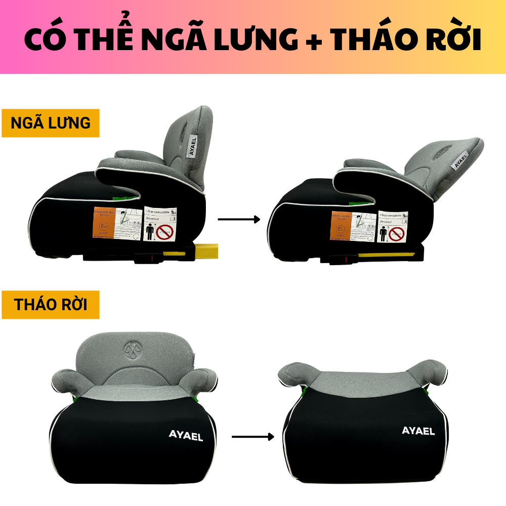 Ghế Ngồi Booster Ô Tô Cho Bé Chuẩn Quốc Tế Chính Hãng AYAEL BFL310 Đạt I-Size R129 (Cao trên 100cm)