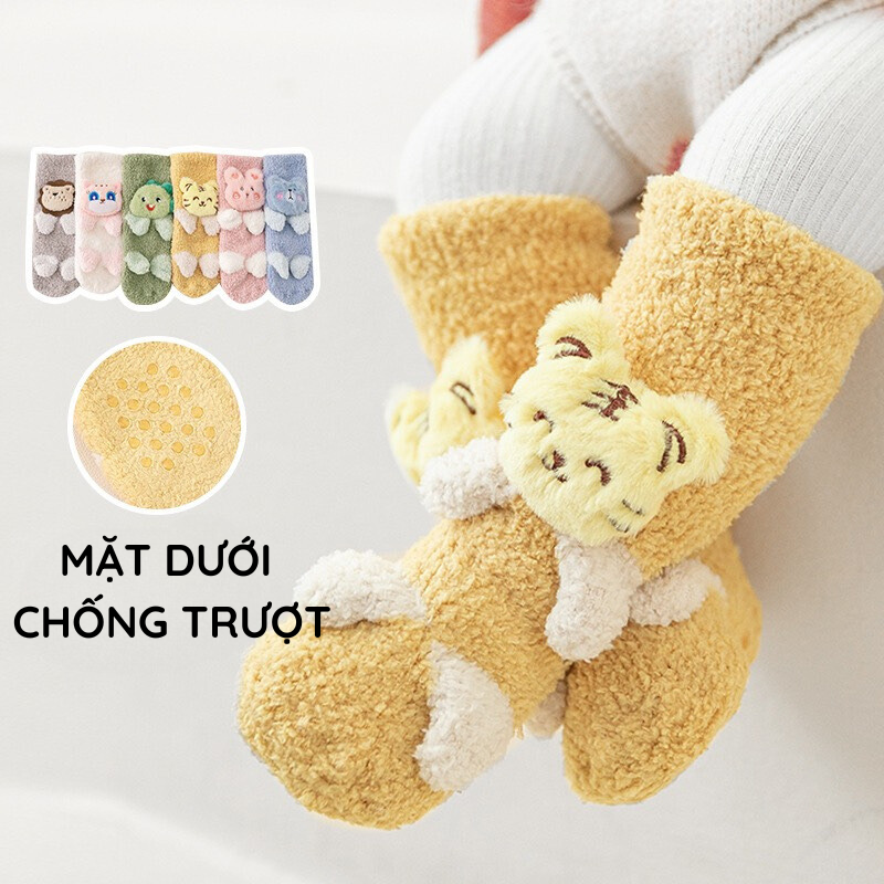 Tất Vớ Lông Cừu Dày Hình Thú Giúp Giữ Ấm Chân Cho Bé Freesize