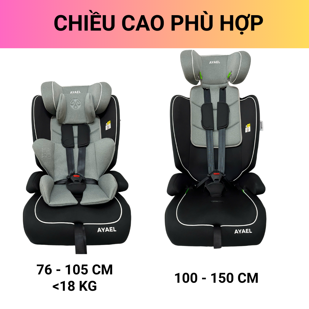 Ghế Ngồi Ô Tô Cho Bé AYAEL Dây Đai 5 Điểm An Toàn, Chuẩn Quốc Tế R129 (1–10 Tuổi)