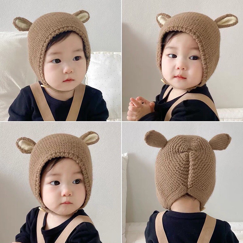 Nón Len Tai Thỏ Có Quai Gài Nút Giữ Ấm Bảo Vệ Tai Cho Bé