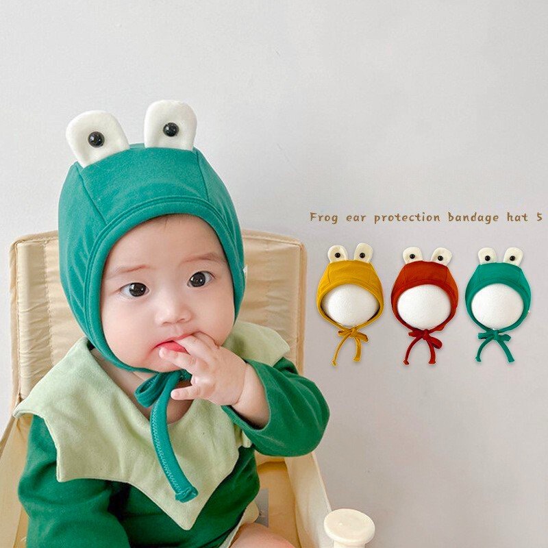 NÓN COTTON MẮT ẾCH CÓ DÂY ĐEO DỄ THƯƠNG CHO BÉ