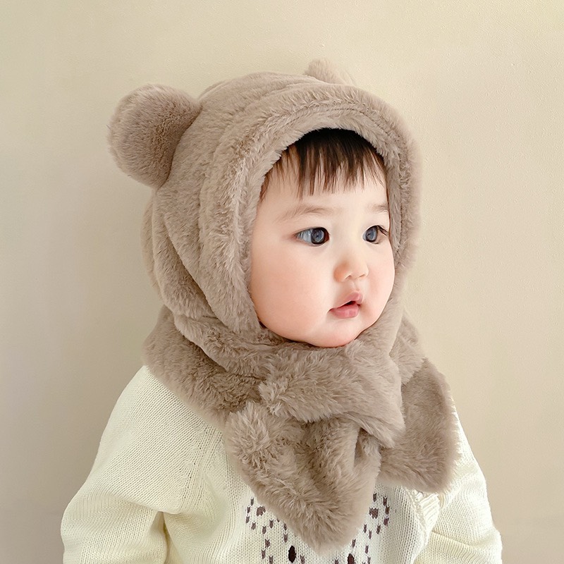 Mũ Nón Len Trùm Đầu Liền Khăn Tai Gấu Thỏ Giữ Ấm Cho Bé 6 Tháng - 2 Tuổi