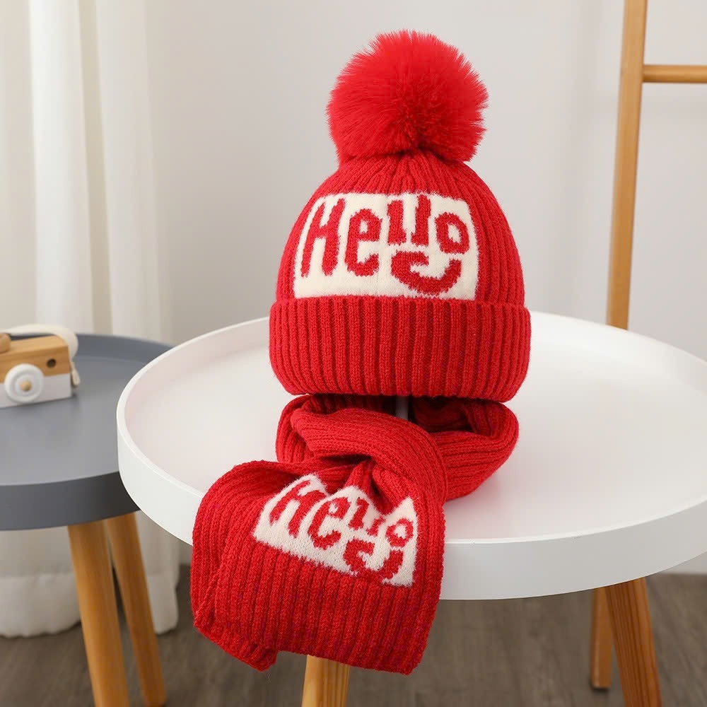 NÓN LEN MỘT QUẢ BÔNG KÈM KHĂN CỔ GIỮ ẤM ĐÁNG YÊU CHO BÉ