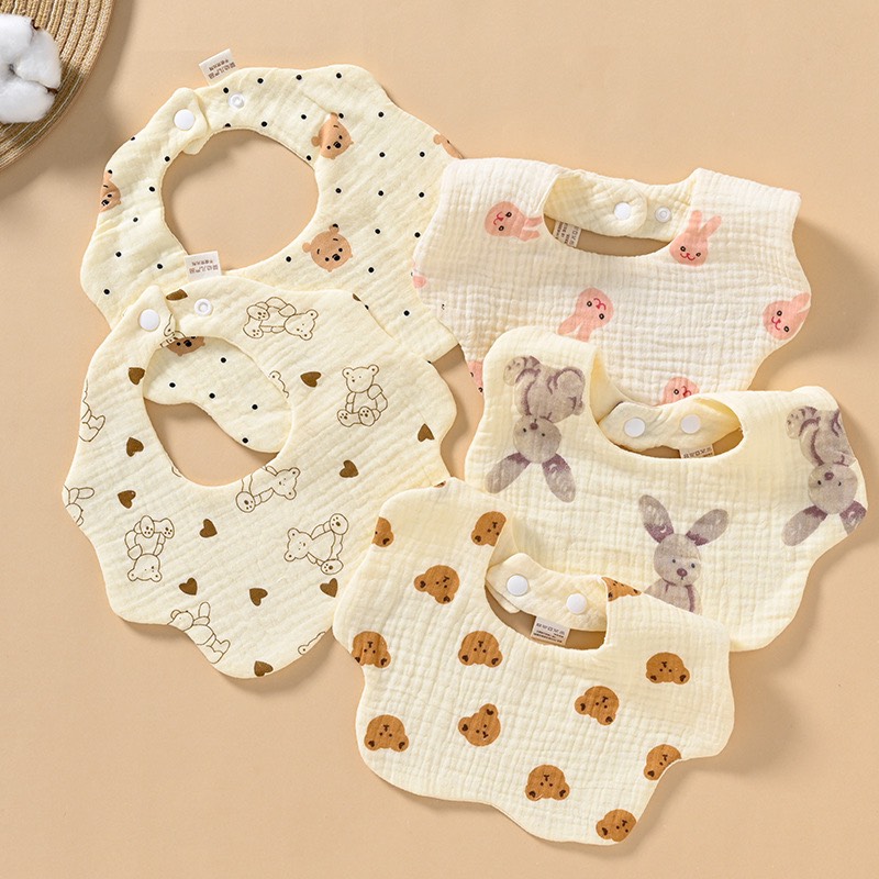 Yếm Cổ Tròn Xoay 360 Độ Cho Bé Bằng 6 lớp Cotton Thấm Hút Tốt An Toàn Cho Da Bé