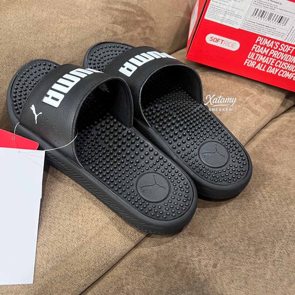 Dép Puma Softride Slide Massage Black White 383062 01