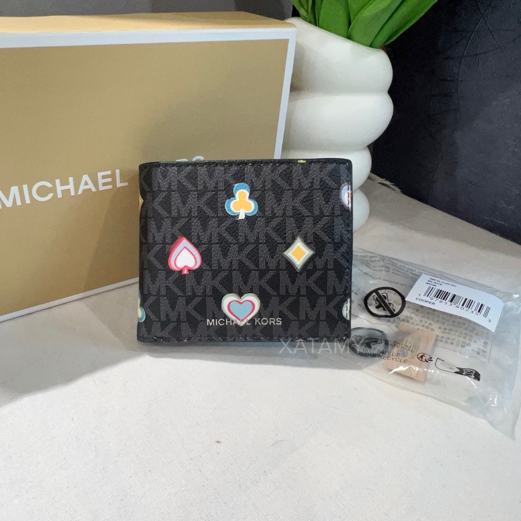 Ví Michael Kors Cooper Printed Signature Logo Billfold Wallet Black Gift Box 36F5LCOF3U