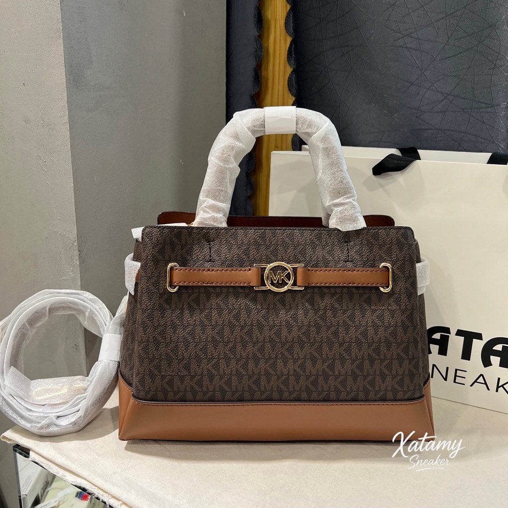 Túi Michael Kors Reed Small Signature Logo Satchel Brown 35F4G6RS1B