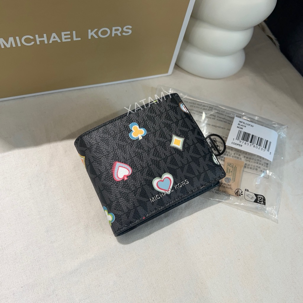 Ví Michael Kors Cooper Printed Signature Logo Billfold Wallet Black Gift Box 36F5LCOF3U