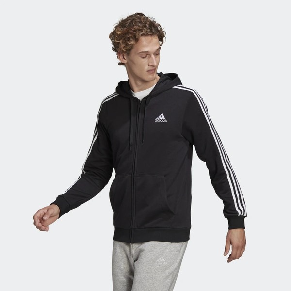 Áo Khoác adidas Men's Essentials French Terry 3-Stripes Full-Zip Hoodie Black GK9032