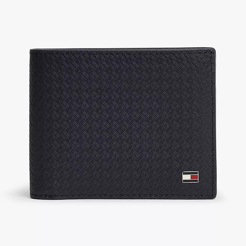 Ví Tommy Hilfiger Men's Allover Flag Logo Leather Bifold Wallet Space Blue AM14241 400
