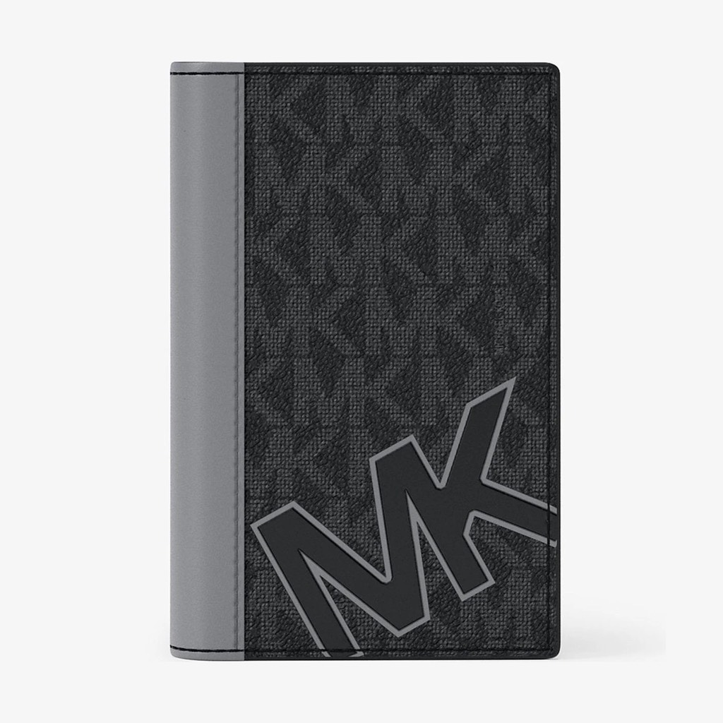 Ví Michael Kors Cooper Signature Logo Folding Card Case Black Grey 36F5LCOD1O