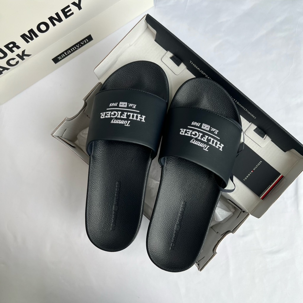 Dép Tommy Hilfiger Embroidered Hilfiger Slide Navy  FM05342 400