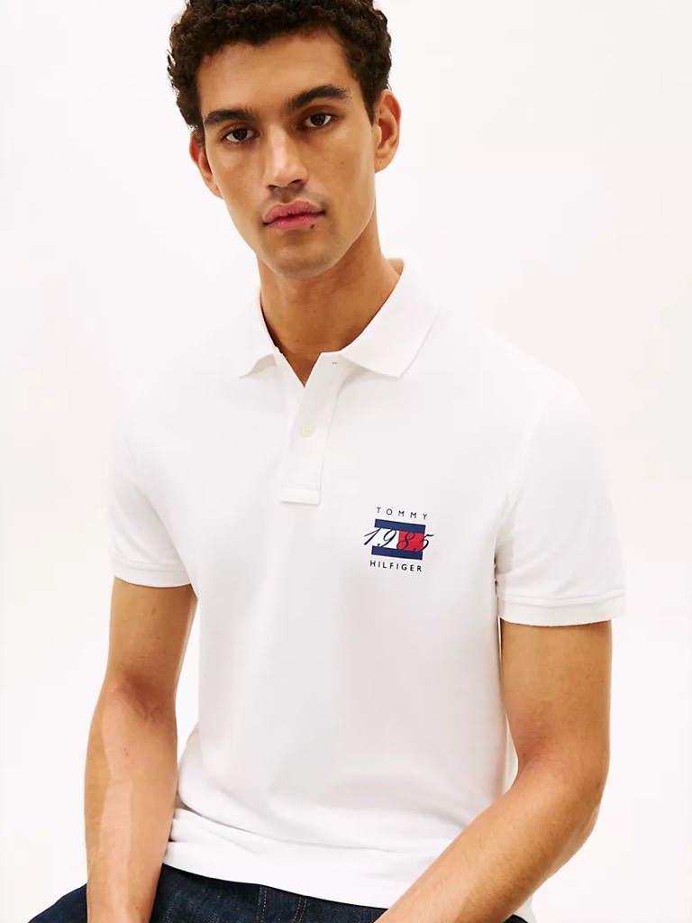 Áo Polo Tommy Hilfiger Regular Fit 1985 Flag Graphic Pique Logo White MW41089 100