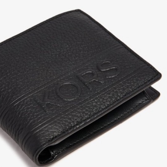 Ví Michael Kors Mens Hudson Pebbled Leather Billfold Wallet With Coin Pouch Black 39T4LHDF3L