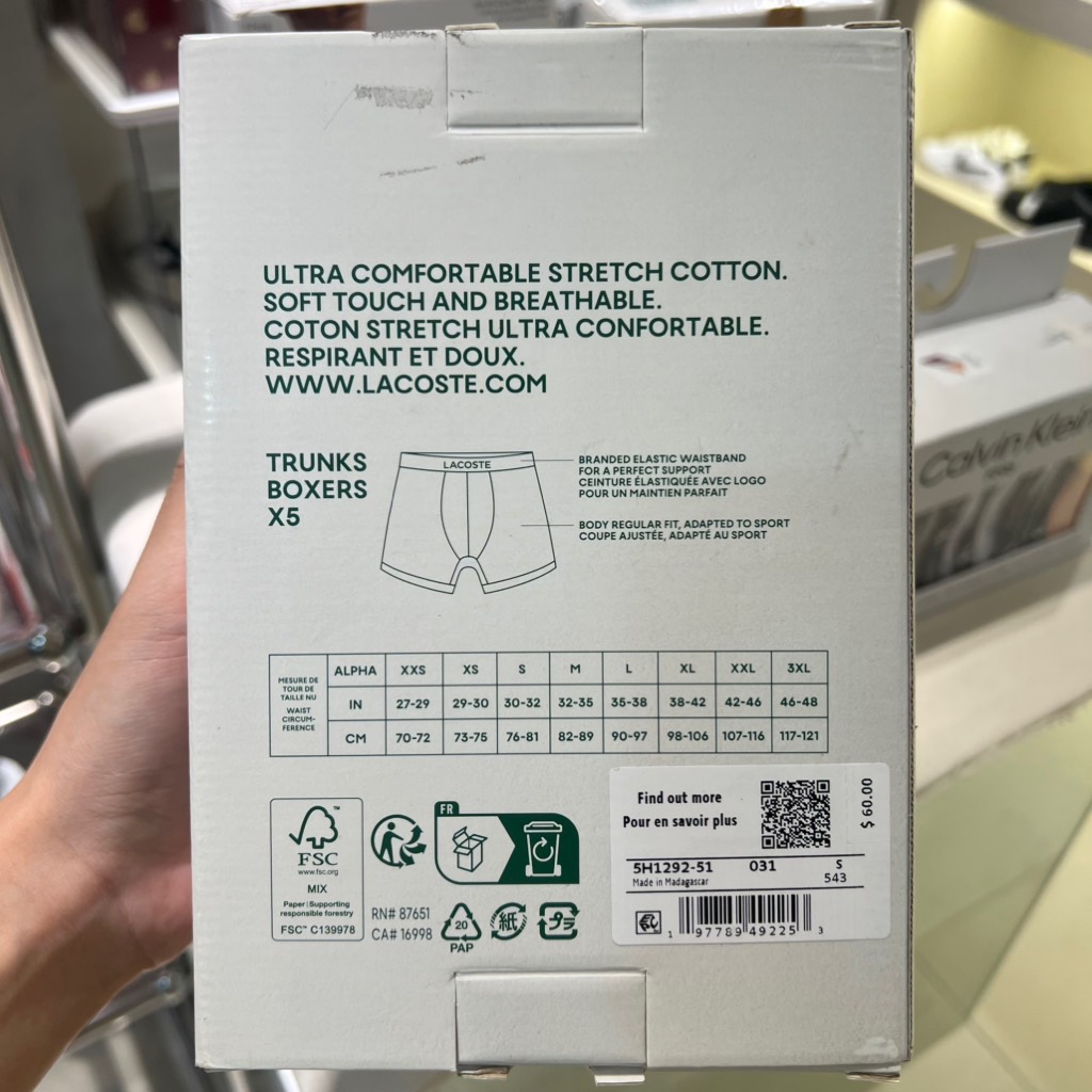 Underwear LACOSTE Men's 5-Pack Cotton Stretch Trunk Black 5H1292 51