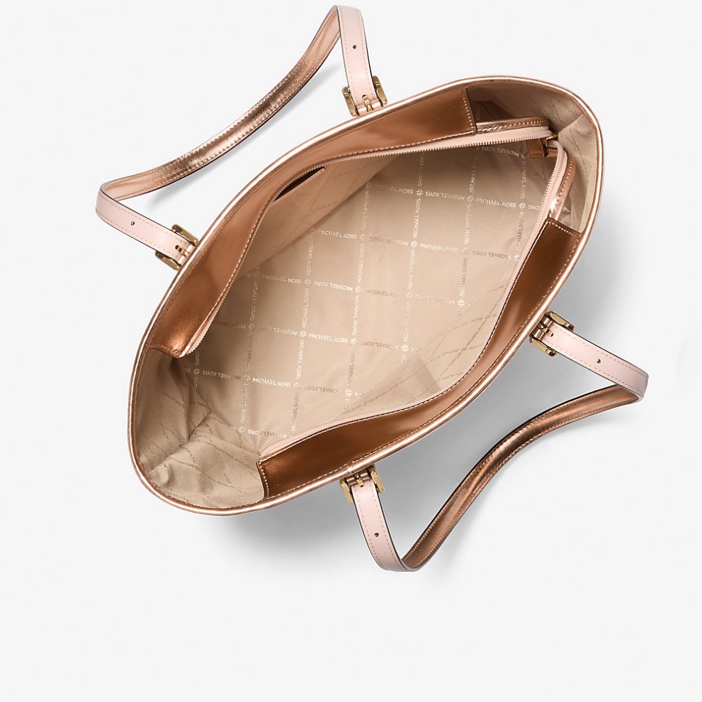 Túi Michael Kors Jet Set Travel Small Metallic Logo Top-Zip Tote Bag Rose Gold 35F4GTVT1M