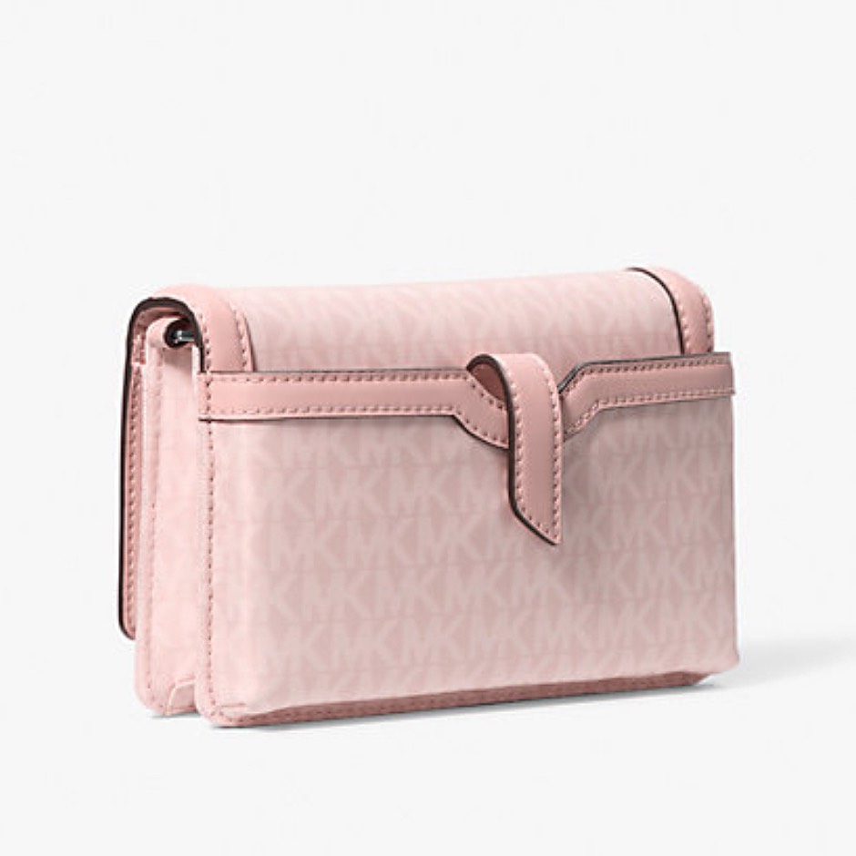 Túi Michael Kors Jet Set Small Signature Logo Print Woven Smartphone Crossbody Bag Smokey Rose 32S5SJ6C1C