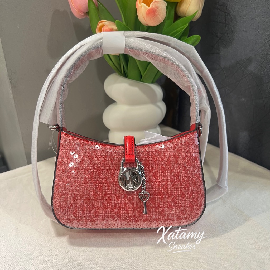 Túi Michael Kors Outlet Lyra Extra-Small Signature Logo Crossbody Bag Bright Red 35R5S1YC0B