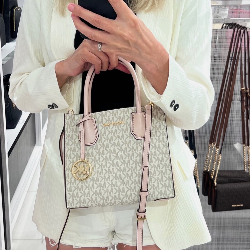 Túi Michael Kors Mercer Medium Logo and Leather Accordion Crossbody Bag Rose Poudre Multi 35S1GM9M2B